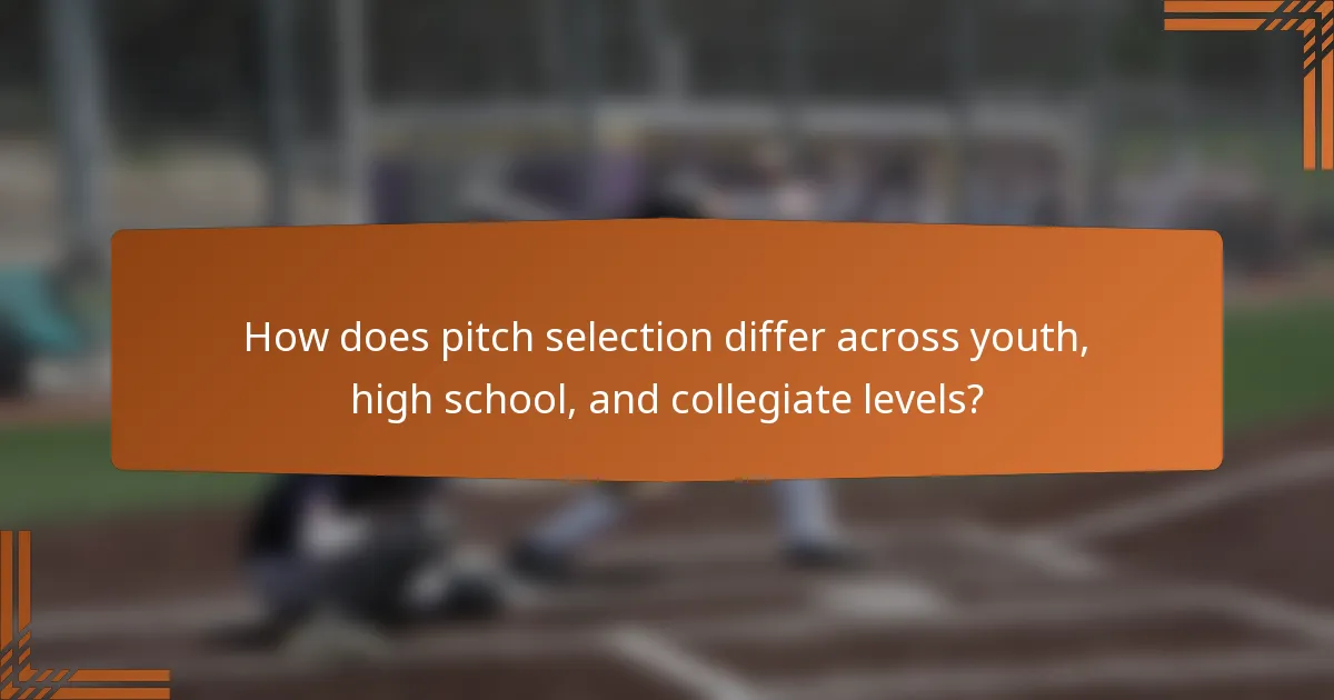 How does pitch selection differ across youth, high school, and collegiate levels?